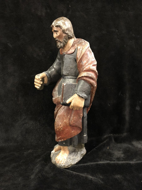 Heiliger Apostel Barthélémy Polychromer geschnitzter Stein Frankreich 17. Jahrhundert