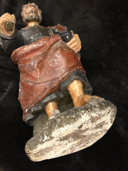 Heiliger Apostel Barthélémy Polychromer geschnitzter Stein Frankreich 17. Jahrhundert