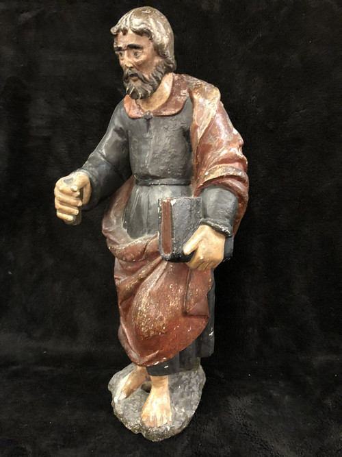 Heiliger Apostel Barthélémy Polychromer geschnitzter Stein Frankreich 17. Jahrhundert