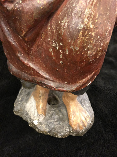 Heiliger Apostel Barthélémy Polychromer geschnitzter Stein Frankreich 17. Jahrhundert