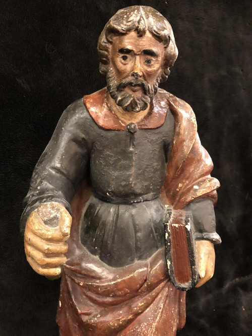 Heiliger Apostel Barthélémy Polychromer geschnitzter Stein Frankreich 17. Jahrhundert