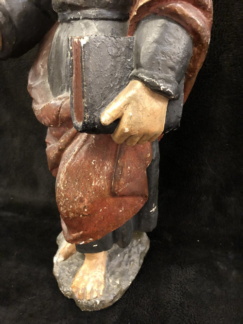 Heiliger Apostel Barthélémy Polychromer geschnitzter Stein Frankreich 17. Jahrhundert