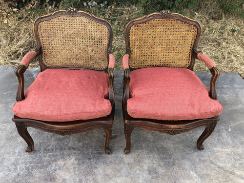 Pair Of Louis XV Style Caned Armchairs