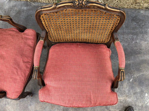 Pair Of Louis XV Style Caned Armchairs