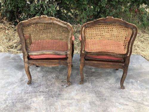 Pair Of Louis XV Style Caned Armchairs