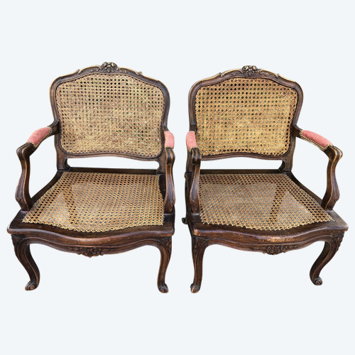 Pair Of Louis XV Style Caned Armchairs