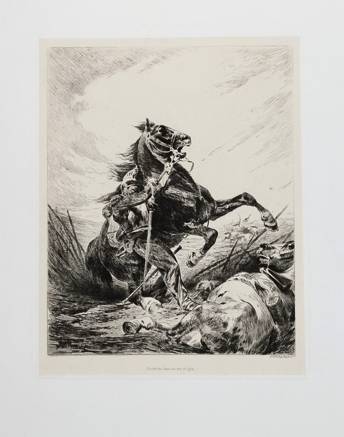 Engraving Cuirassier And His Horse 20th Century Etching Print