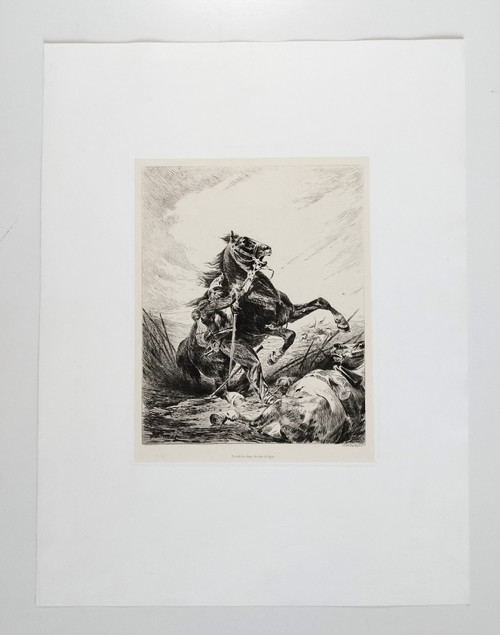 Engraving Cuirassier And His Horse 20th Century Etching Print