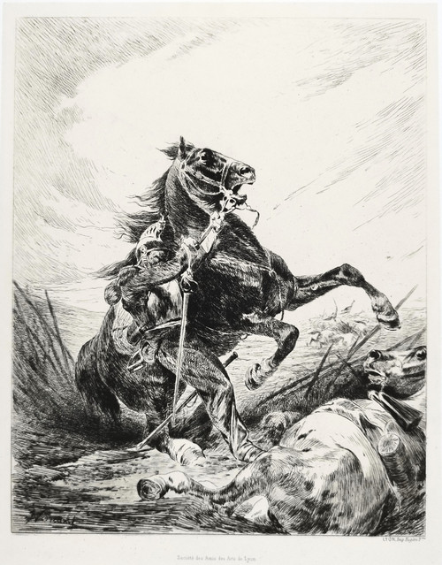 Engraving Cuirassier And His Horse 20th Century Etching Print