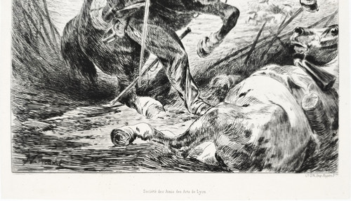 Engraving Cuirassier And His Horse 20th Century Etching Print