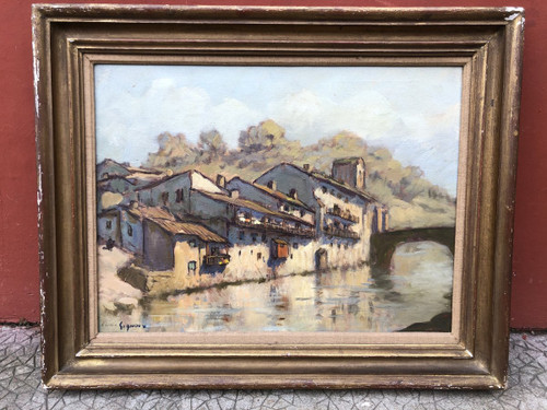Ludovic Gignoux (1882-?) Tableau Basque - Saint Jean Pied De Port