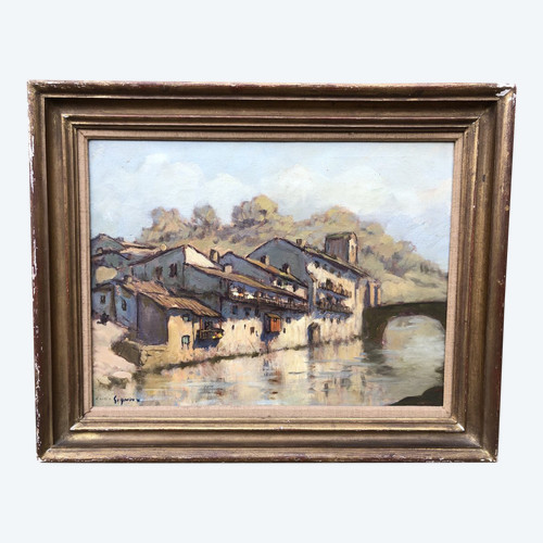 Ludovic Gignoux (1882-?) Tableau Basque - Saint Jean Pied De Port