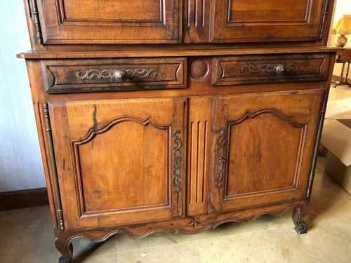 Ancien Buffet Louis XV En 2 Corps Noyer 19ème