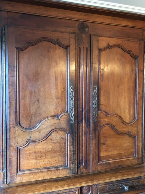 Ancien Buffet Louis XV En 2 Corps Noyer 19ème