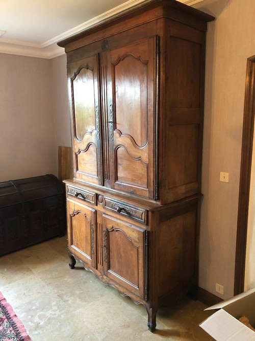 Ancien Buffet Louis XV En 2 Corps Noyer 19ème