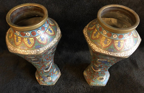 Pair Of Cloisonné Bronze Vases Japan 19th Century