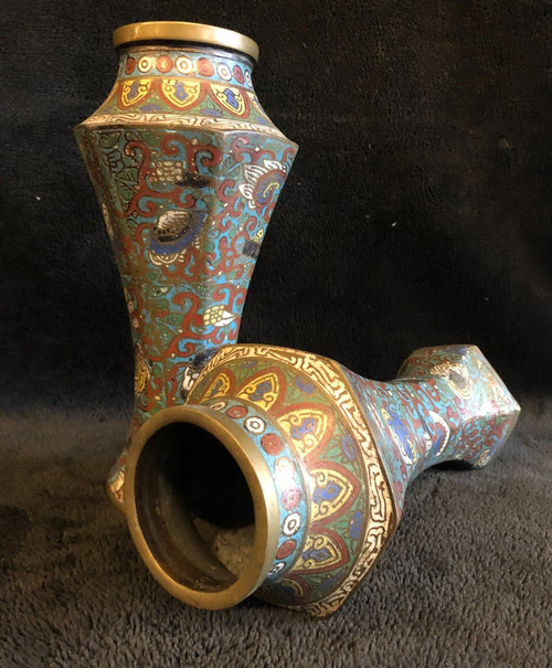 Pair Of Cloisonné Bronze Vases Japan 19th Century