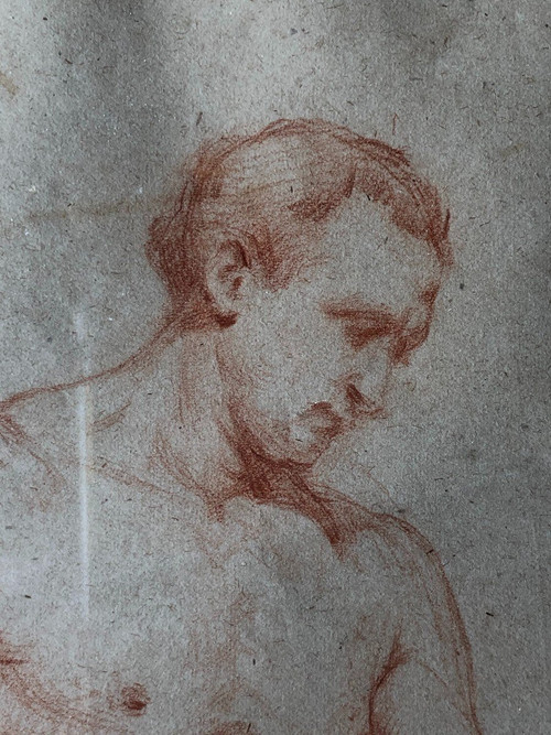 Ecole Napolitaine - Dessin académique  d'Homme Nue à La Sanguine - XIXème Siècle