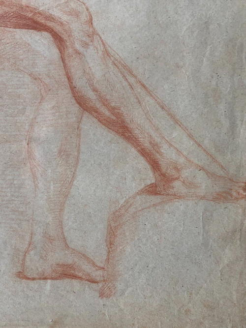 Ecole Napolitaine - Dessin académique  d'Homme Nue à La Sanguine - XIXème Siècle