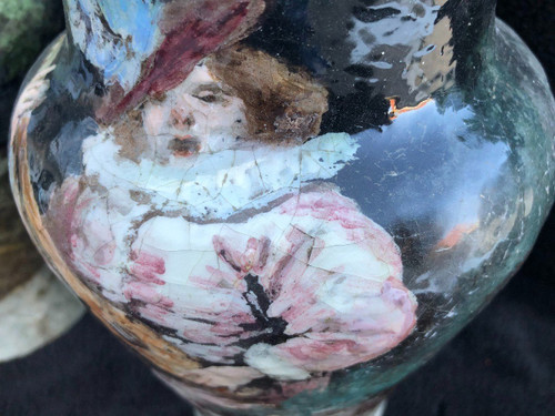 Pair Of Impressionist Barbotine Vases Montigny Sur Loing H 27 Cm