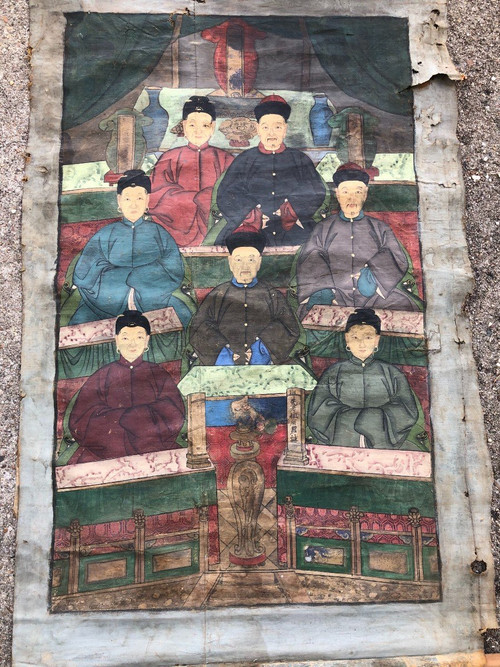 Antico ritratto di antenato dignitario cinese Rappresentazione dell'albero genealogico