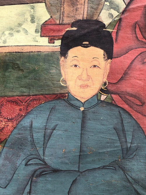 Antico ritratto di antenato dignitario cinese Rappresentazione dell'albero genealogico