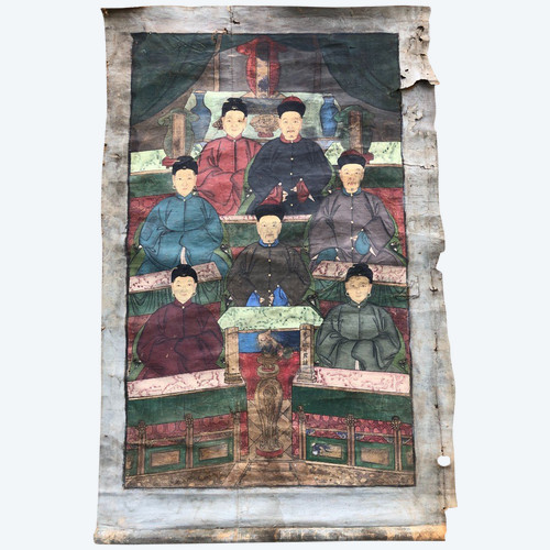 Antico ritratto di antenato dignitario cinese Rappresentazione dell'albero genealogico