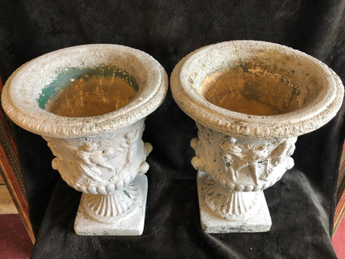 Pair Of Early 20th Century Cement Garden Vases