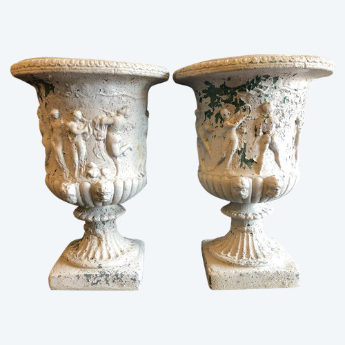 Paire De Vases De Jardin En Ciment Début XXème