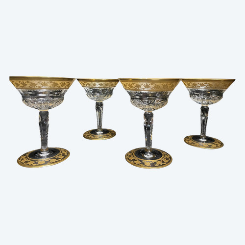 Saint Louis - Modello Callot Cristallo dorato 4 bicchieri da champagne H: 13 Cm Cardo