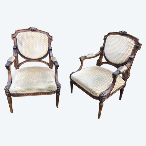 Paire De Fauteuils De Style Louis XVI époque Fin XIXème