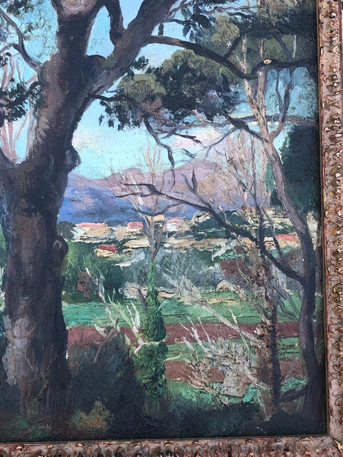 Louis Adolphe Riou (1893-1958) Vue De Village - Huile Sur Toile - Tableau