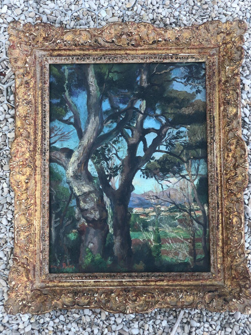 Louis Adolphe Riou (1893-1958) Vue De Village - Huile Sur Toile - Tableau