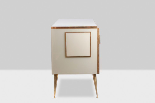 Gilded brass and glass geometric sideboard. Contemporary Italian work.