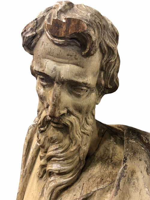 Heilige bärtige Person - Holz Geschnitzt 17. Jahrhundert - H 153 cm