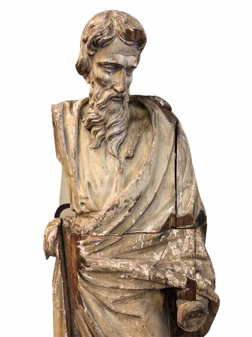 Heilige bärtige Person - Holz Geschnitzt 17. Jahrhundert - H 153 cm