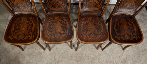 Suite of 4 Curved Beech Chairs, n°67 by Jacob & Josef Kohn - 1900