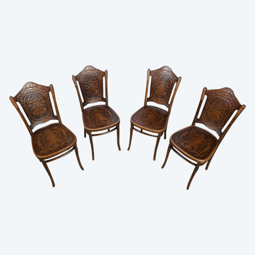 Suite of 4 Curved Beech Chairs, n°67 by Jacob & Josef Kohn - 1900