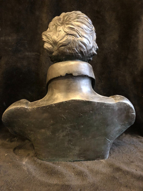 Alte Männerbüste Gips Patina Bronze Epoche Anfang des 19. Jahrhunderts H 60 Cm