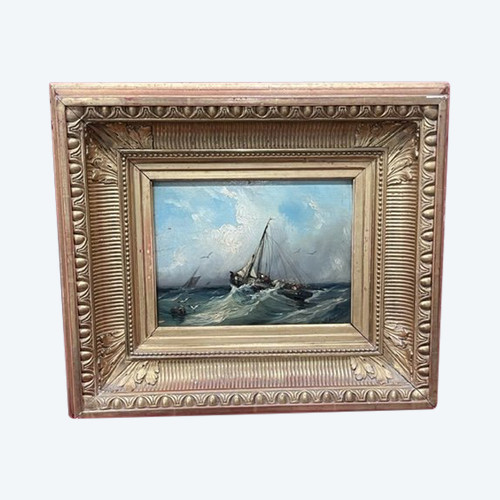 Marine painting oil on wood 19th C