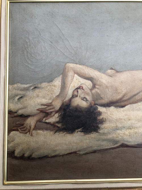 Dipinto su tela - Nudo con pelle d'orso bianco 1930 circa