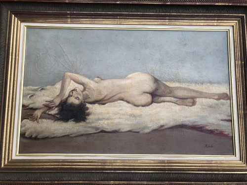 Dipinto su tela - Nudo con pelle d'orso bianco 1930 circa