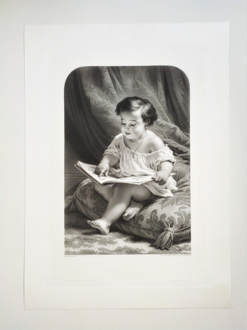 Etching The Child Portrait Study 19th Century Engraving By Jouanin After Holfeld Print