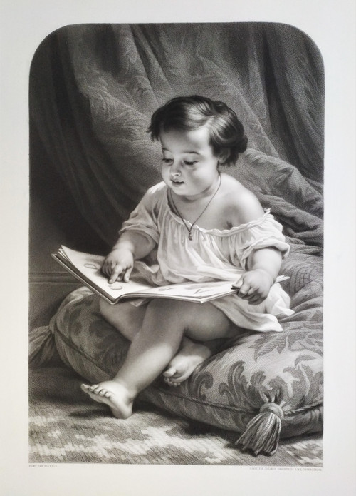 Etching The Child Portrait Study 19th Century Engraving By Jouanin After Holfeld Print