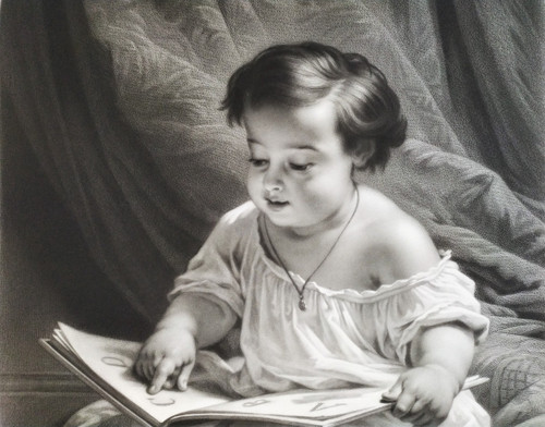 Etching The Child Portrait Study 19th Century Engraving By Jouanin After Holfeld Print