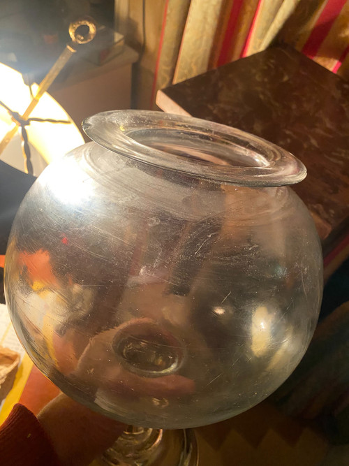 Very large leech jar on shower stand in blown glass from the 18th century south of France