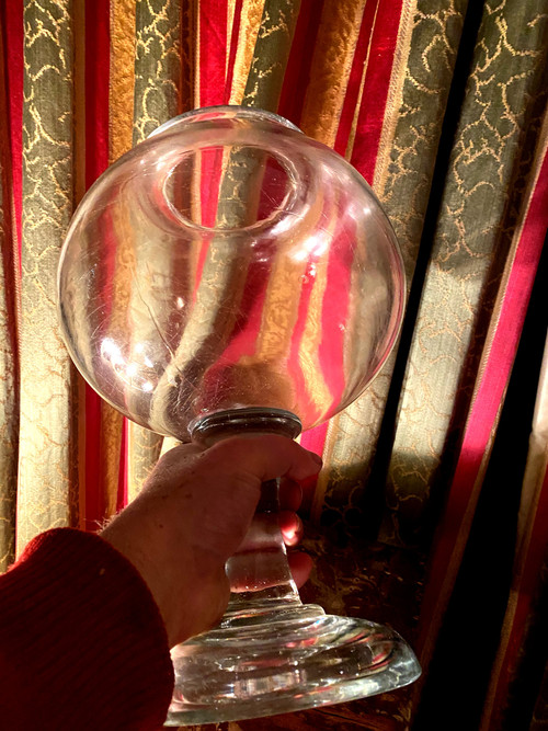 Very large leech jar on shower stand in blown glass from the 18th century south of France