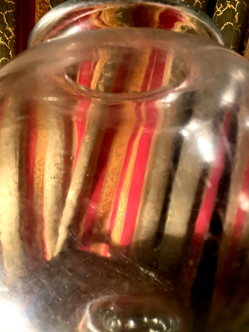 Very large leech jar on shower stand in blown glass from the 18th century south of France