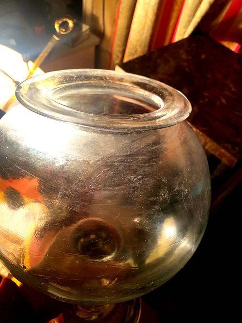 Very large leech jar on shower stand in blown glass from the 18th century south of France