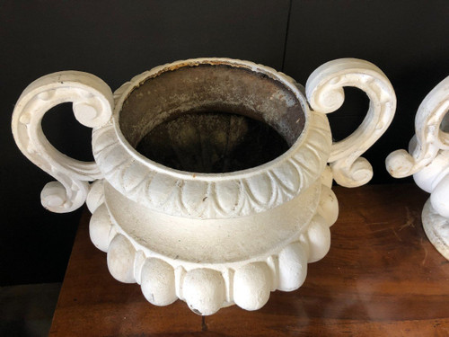 Pair Of Garden Cast Iron Vases Late 19th Century